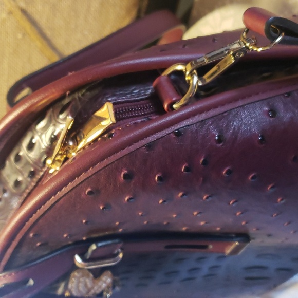 Handbag Republic Classic Burgundy Convertible Satchel with Gemstone Bee Charm - Picture 8 of 15